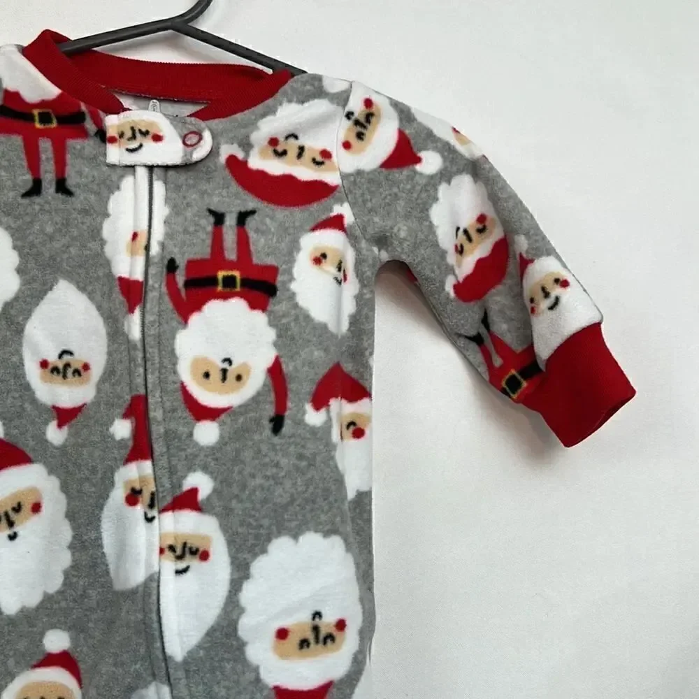 Carter’s Plush Santa Grey and red flannel sleeper Pajamas size 3 months EUC